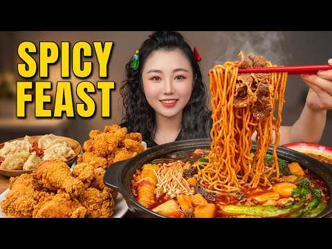 ASMR MUKBANG SPICY CHINESE NOODLES &amp; CHICKEN | Buldak Ramen Mukbang | Teumsae Ramen/Chinese Mukba...