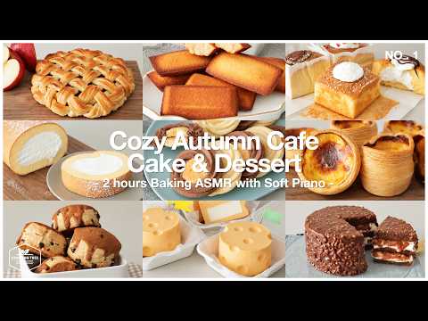 잔잔한 피아노 음악🍁가을 홈카페 베이킹 ASMR | 2시간 케이크&amp;디저트 | Fall <strong>Home</strong> <strong>Cafe</strong> Baking ASMR with Soft Piano | Cake&amp;Dessert