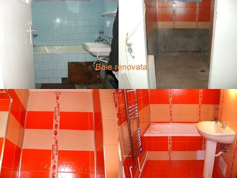 Amenajari interioare model baie cu faianta montata pe orizontala doua nuante de portocaliu - YouTube