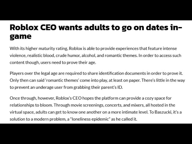 Roblox CEO Wants to Add Dating to Platform
