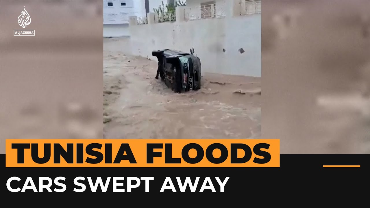 Cars swept away in Tunisia flooding | AJ #shorts