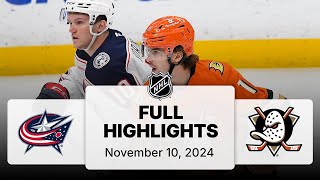 NHL Highlights | Blue Jackets vs. Ducks - November 10, 2024