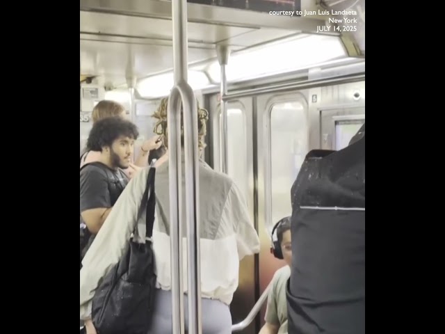 SCENE: Floodwater gushes into New York city subway station amid heavy rainfall