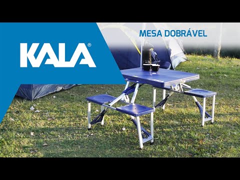 Mesa Dobrável com 4 banquetas Alumínio e Maleta Kala - Vídeo explicativo