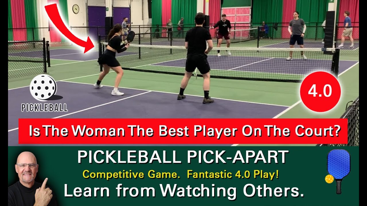 Pickleball! Fantastic Play By The Female Player On Court! Learn By Watching Others!