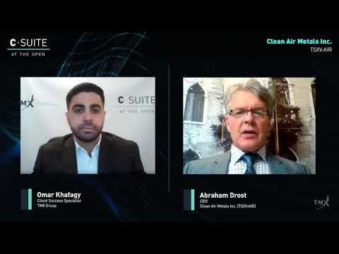 C-Suite At The Open: Abraham Drost, Chief Executive Officer, Clean Air Metals, tells his Company’s Story. Filmed in May, 2020 C-Suite At The Open: Abraham Drost, Chief Executive Officer, Clean Air Metals, tells his Company’s Story. Filmed in May, 2020
