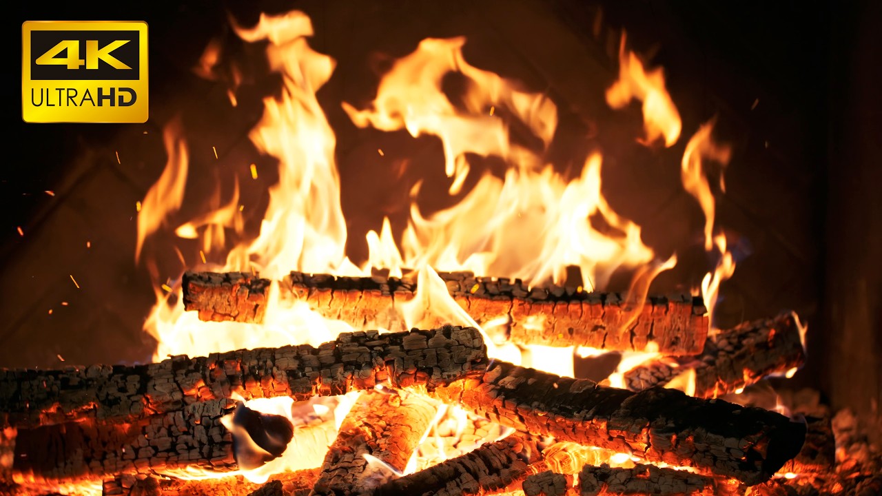 🔥 COZY HEARTHSIDE FIREPLACE with Warm Glowing Logs and Gentle Crackles for Nighttime Relaxation