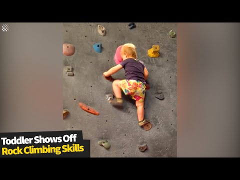 19-месечно бебе без проблем искачува вештачка карпа од 2 метри
