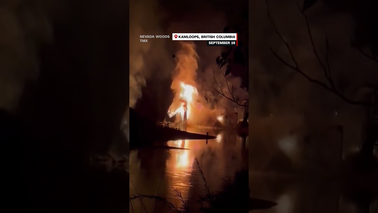 Burning bridge collapses in Canada