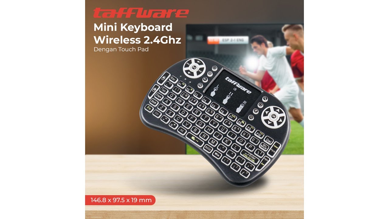 Pratinjau video produk Taffware Keyboard Wireless Mini 2.4GHz RGB with Touchpad Air Mouse - I8