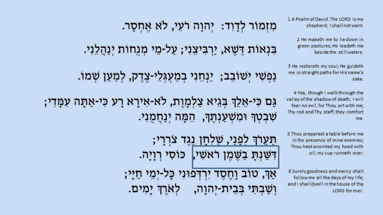 Psalm 23 Sung In Hebrew With Text Youtube