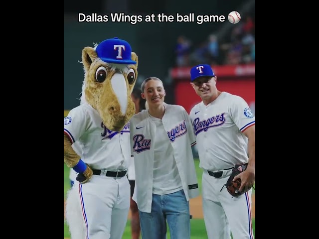 Paige Bueckers threw out the first pitch at a Rangers game ⚾ (via dallaswings/TT)