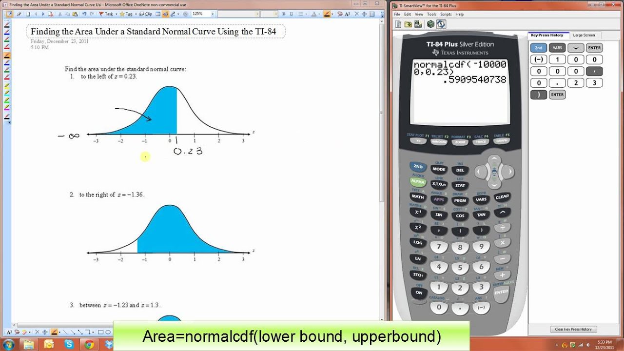 Finding The Area Under A Standard Normal Curve Using The TI 84 YouTube