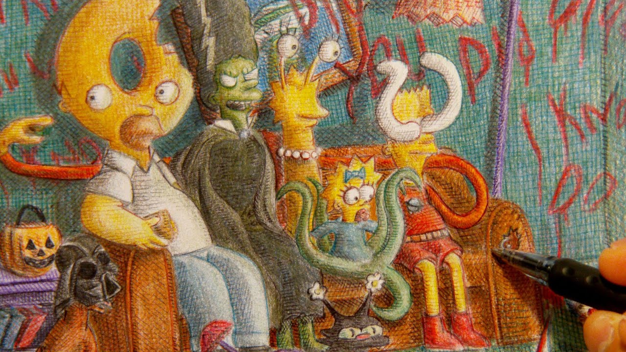 The Simpsons "Treehouse of Horror" Couch Gag Drawing - YouTube