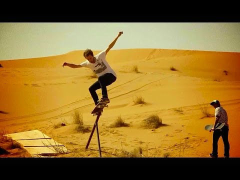 Skate session on sand dunes in the Moroccan Desert 