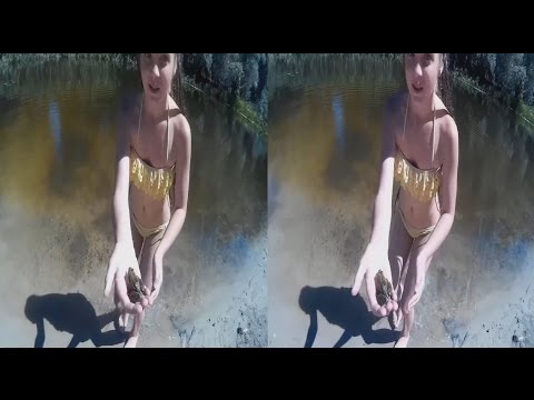 River Frog 3D ! Girl and TOAD ! 3D VIDEO