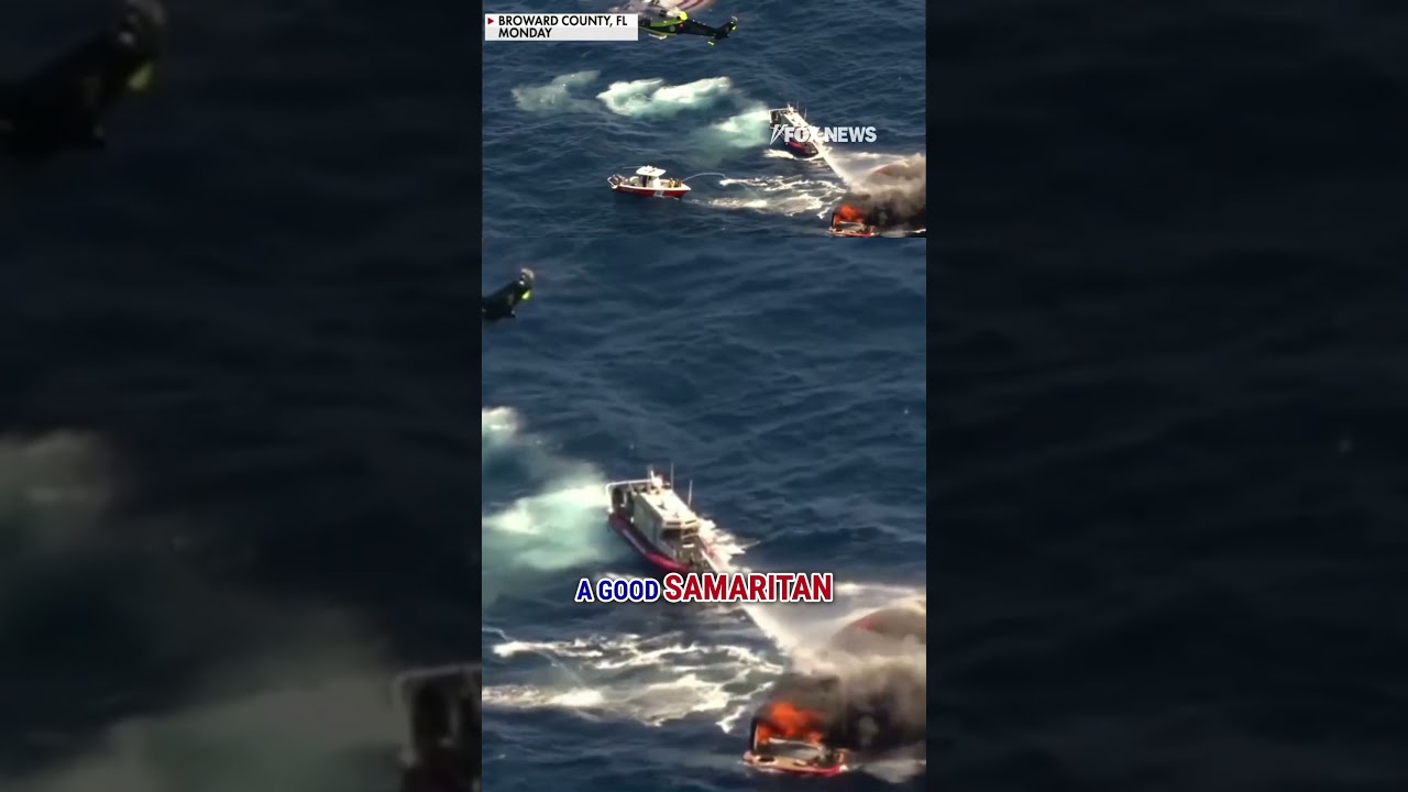 WATCH: Two rescued after boat bursts into flames #shorts #florida #us #news #foxnews #boat #fire