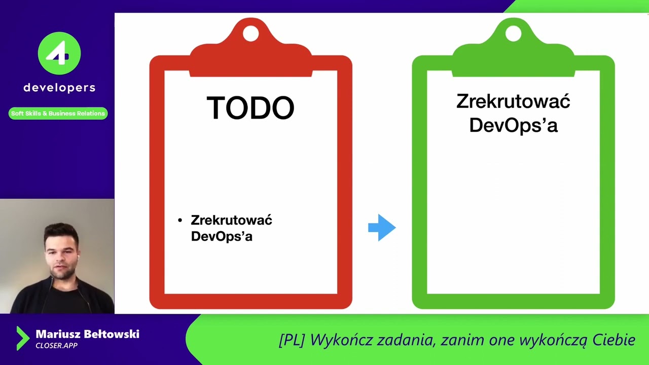 4Developers 2022: Mariusz Bełtowski - wykończ zadania, zanim one wykończą Ciebie