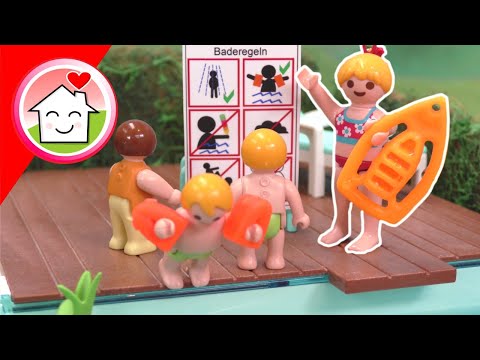 Playmobil Familie Hauser - Anna und Lena spielen Schwimmbad - Geschichten für Kinder
