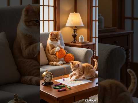 "Watch how little kitten Juniors, scared of thunder, finds comfort and safety with Mama. Ai