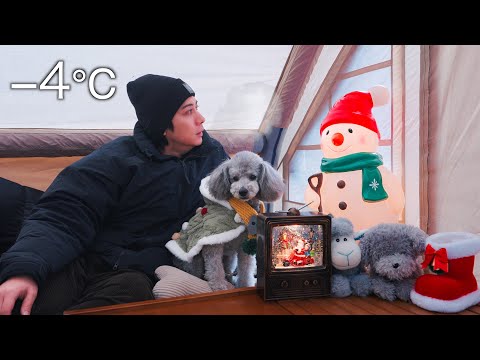 ⛺️愛犬と−４℃の冬の森でクリスマスキャンプ｜快適なエアーテントでお篭りテント泊