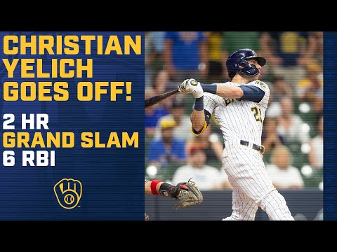 Christian Yelich GOES OFF with GRAND SLAM, Solo HR, & 6 RBI! Full Highlights video clip
