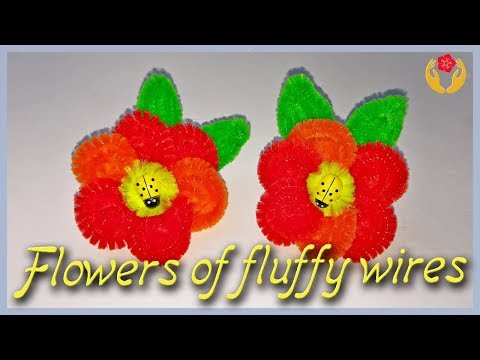 Flowers of fluffy wires (pipe cleaners) - Eng.