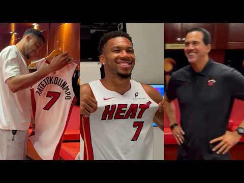 FIRST LOOK at Giannis in Miami Heat jersey and tours locker room