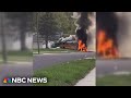 Empty bus catches on fire and crashes into Missouri home