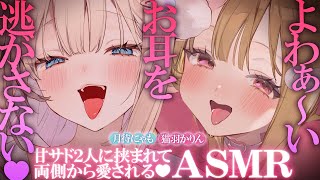 【両耳責めASMR】ゼロ距離密着でよわぁ～いお耳を逃がさない♡優しくいじわるな甘サド2人に挟まれる睡眠導入耳責めASMR♡【高音質】EarC