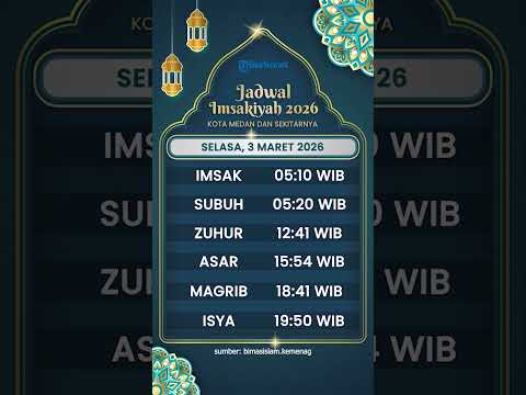 Jadwal Imsakiyah Kota Medan Selasa 3 Maret 2026, Lengkap dengan Jadwal Sholat
