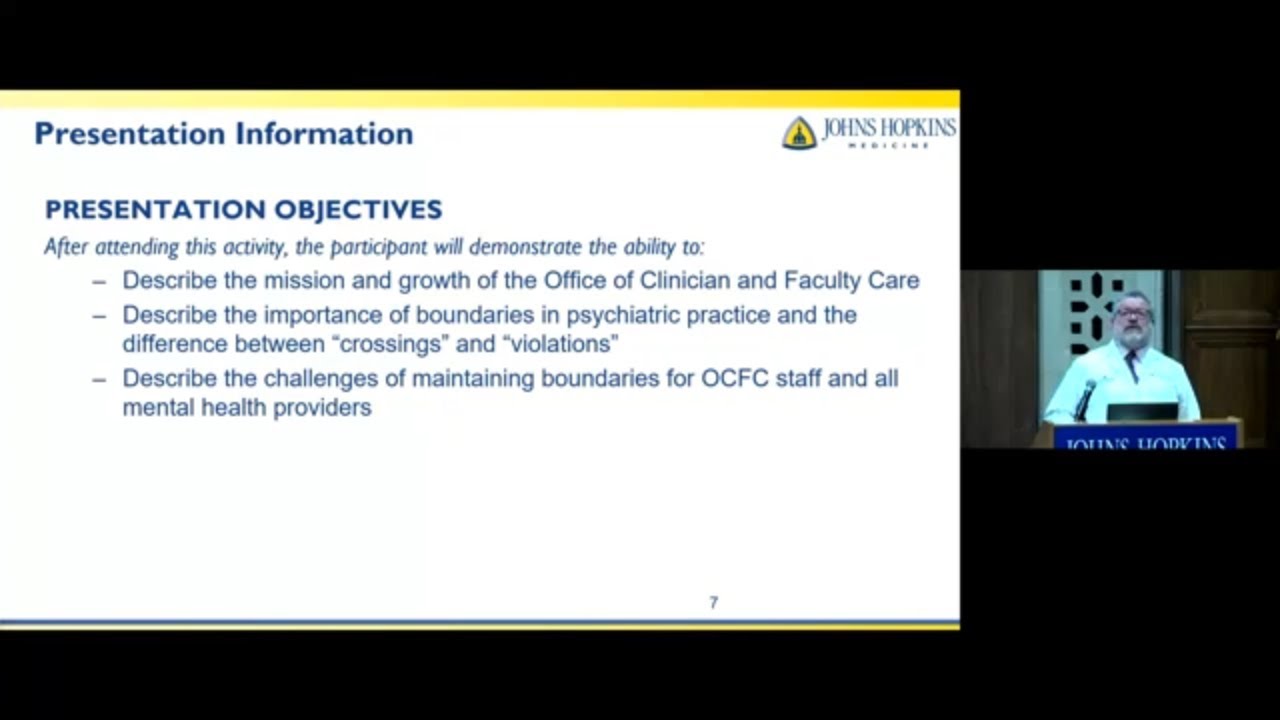 Johns Hopkins Psychiatry Grand Rounds | Office of Clinician and Faculty Care/Boundaries