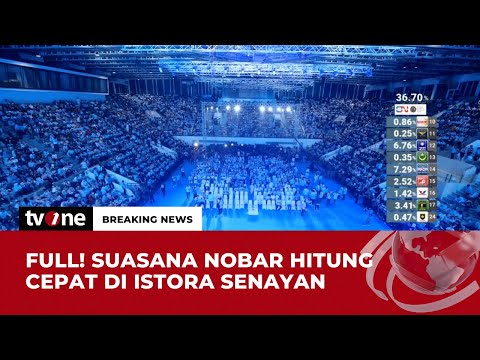Pendukung Prabowo-Gibran Nobar Hitung Cepat di Istora Senayan