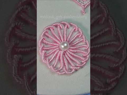 Dimensional Embroidery Flower Wheel pink flower bullion stitch #shorts