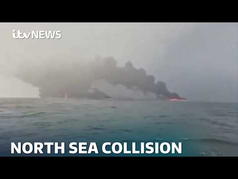 Dozens of casualties after oil tanker and cargo vessel collide in North Sea | ITV News