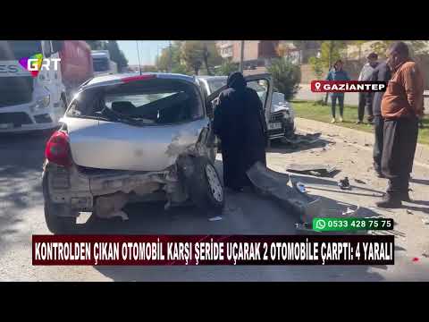 Kontrolden çıkan otomobil karşı şeride uçarak 2 otomobile çarptı 4 yaralı