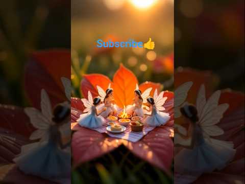 Title:🌸 फूल के पत्ते पर चार परी बैठकर खाना खा रही हैं|#BeautifulNature #FantasyWorld #PeacefulVibes