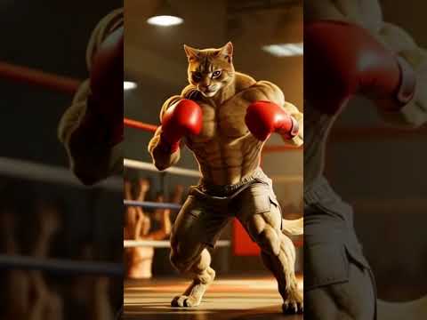 The Boxing Cat Fights Himself in the Ring! 🥊🐱 #funny #cat #wildlife #cute