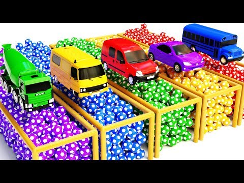 Learn Colors with Water Tank Trucks w Soccer Balls for Children | Street Vehicles for Kids to Learn
