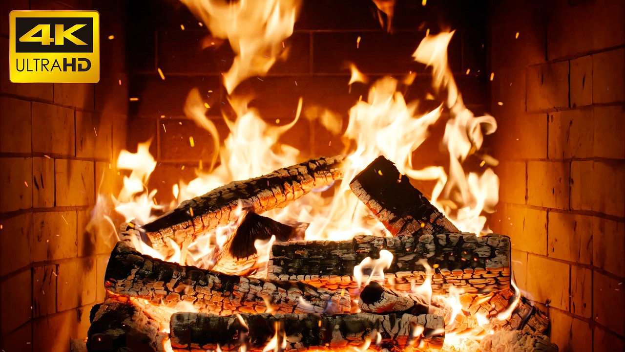 🔥 COZY BURNING FIREPLACE with SMOLDERING LOGS and FAINT WOOD CRACKLING for SERENE WINTER HOLIDAYS