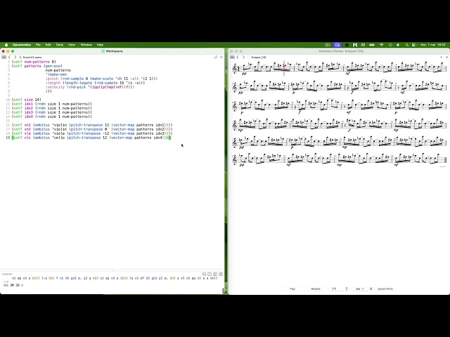 Quick generative example for string quartet using algorithmic generation of patterns and harmonic control.
#algorithmicmusic #generative #musiccomposition #opusmodus