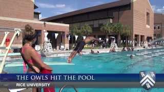 The Rice Owls football team takes a break from fall camp with a pool day