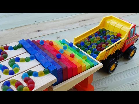 Marble run race ☆ HABA slope rainbow counting block course & retro track