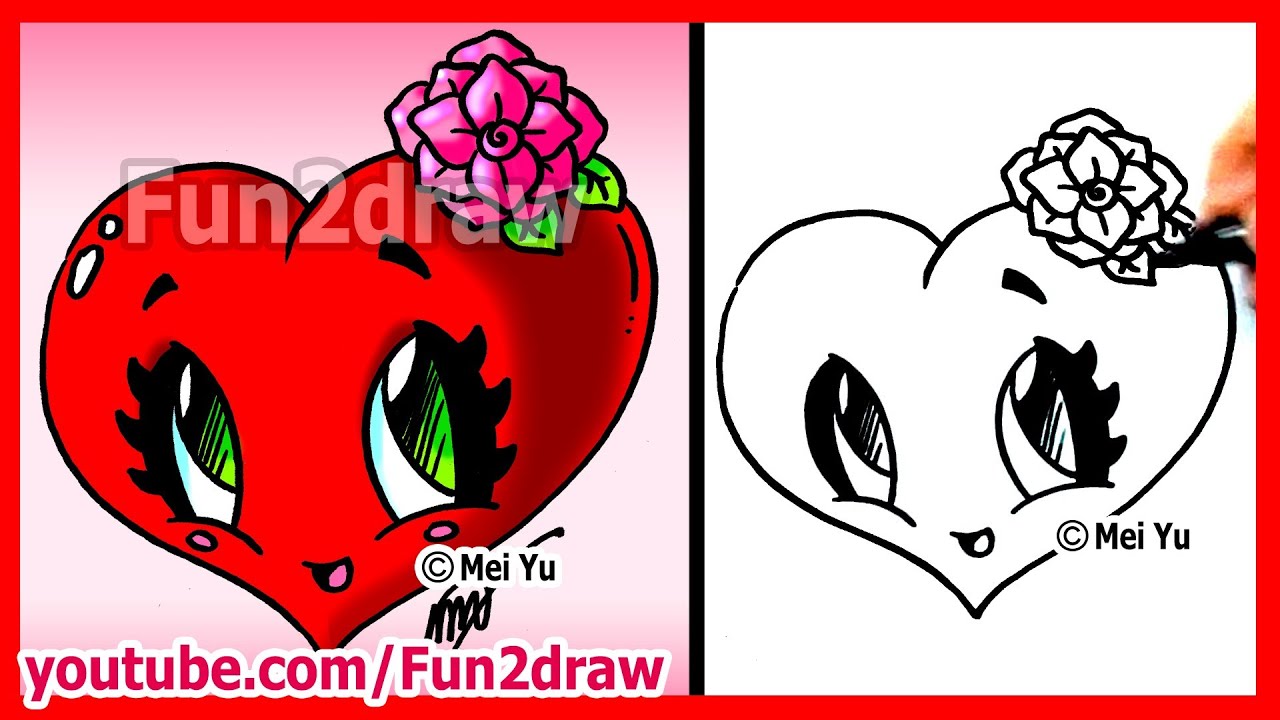 How To Draw Easy Things Heart With Rose Fun2draw Valentine S Youtube