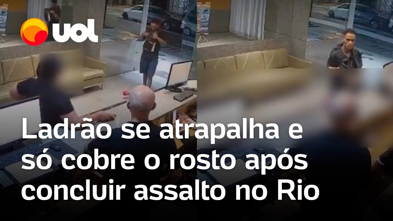 Ladrão se atrapalha derruba itens e não consegue cobrir o rosto durante assalto a hotel no Rio