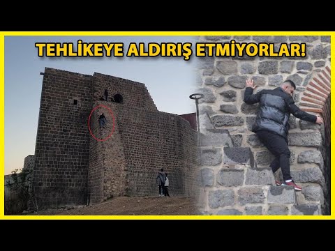 Diyarbakır’da Surlara Tehlikeli Tırmanış Kamerada