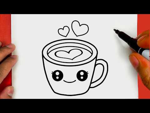 COMO DESENHAR UMA CHÁVENA DE CAFÉ QUENTE EM FORMATO DE CORAÇÃO, PASSO A PASSO, JACKDesenhos