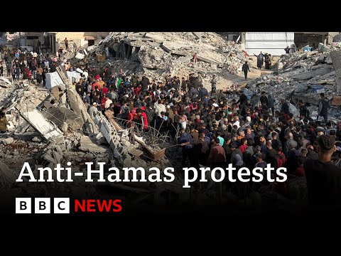 Hundreds join Gaza's largest anti-Hamas protest since war began | BBC News