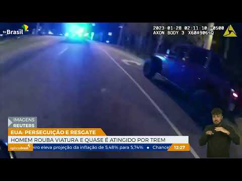 Perseguição: homem rouba viatura e quase é atingido por trem nos EUA