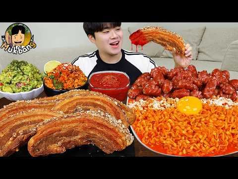 <strong>ASMR</strong> MUKBANG 직접 만든 대왕 소세지 까르보 불닭볶음면 핫도그 통삼겹 먹방 &amp; 레시피 <strong>FIRE</strong> NOODLES AND SAUSAGE EATING SOUND!
